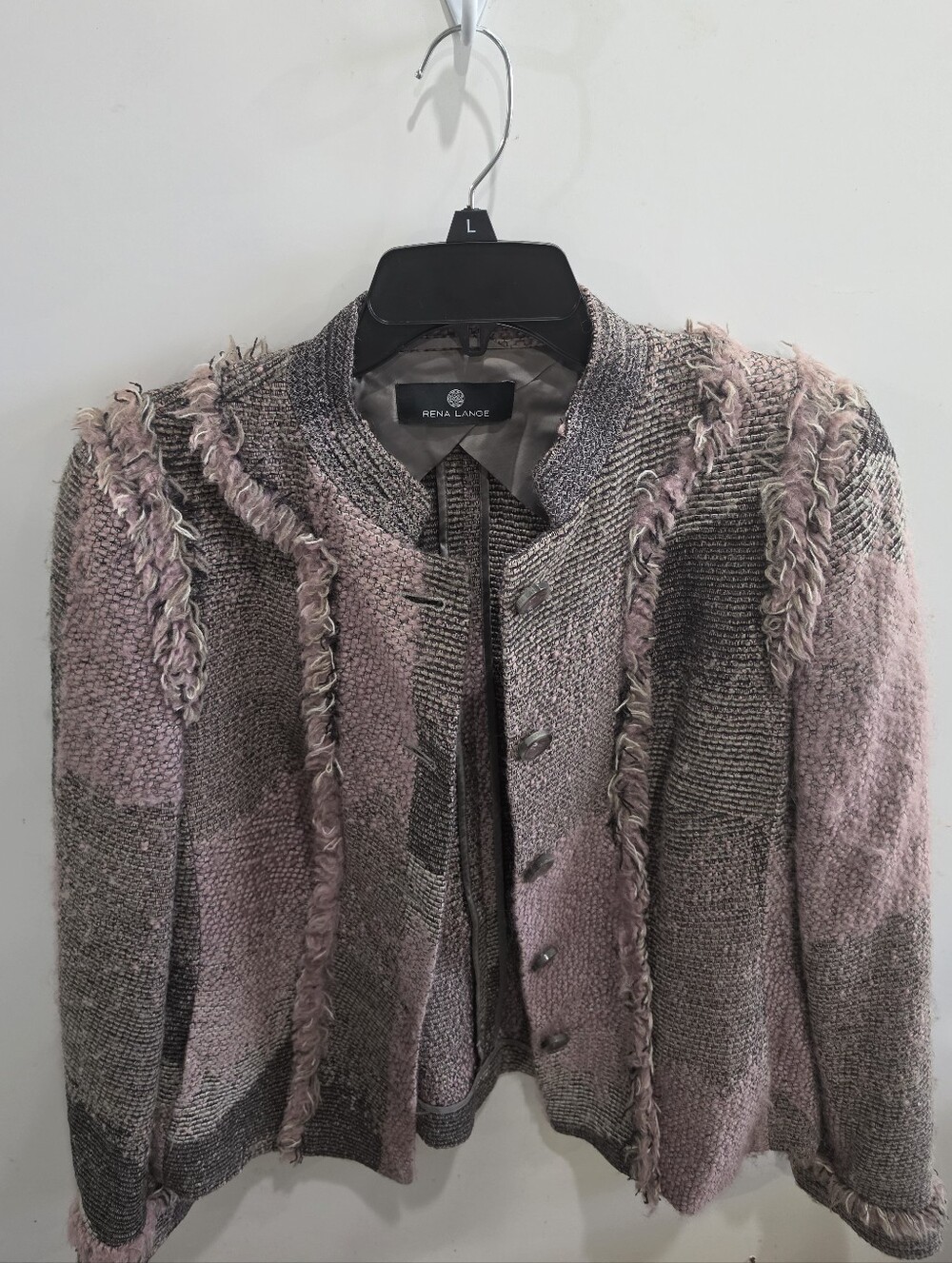 Rena Lange Textured Knit Jacket in Dusty Pink and Gray Size 14 Luxury Style